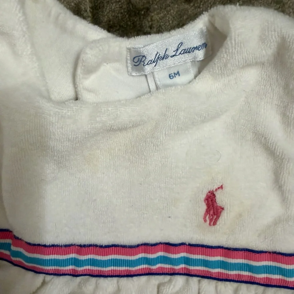 Ralph Lauren White Diaper Cover with Pink and Blue Stripes